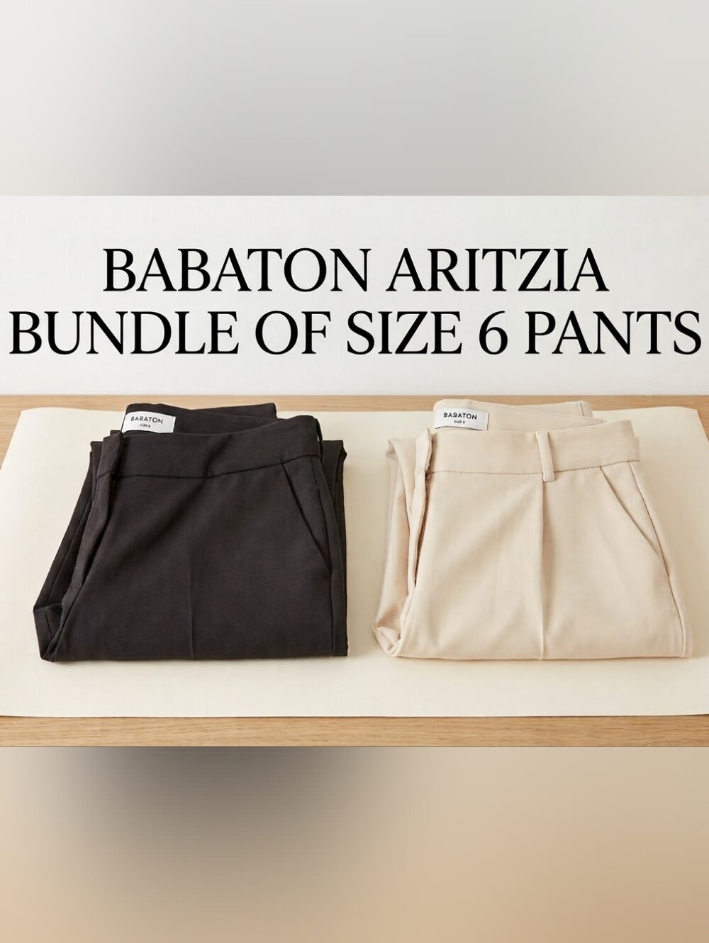 2 pairs of Aritzia Babaton pants, beige and black trousers
